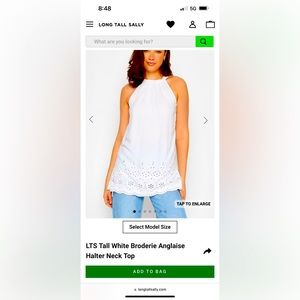 LTS tall white broderie anglaise halter neck top